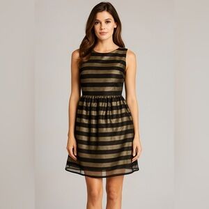 Esley Black & Gold Striped Fit-and-Flare Dress - Size S